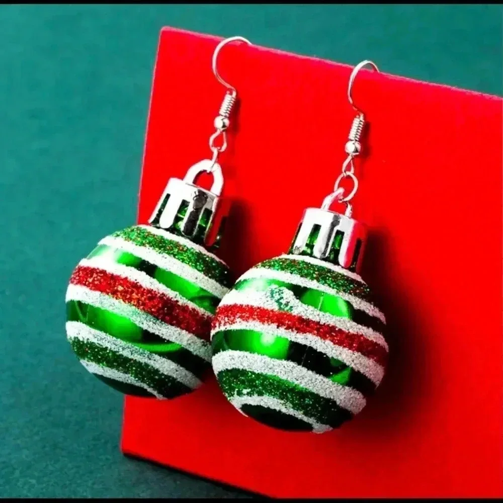 Christmas Green Ball Earrings for Girls Women.